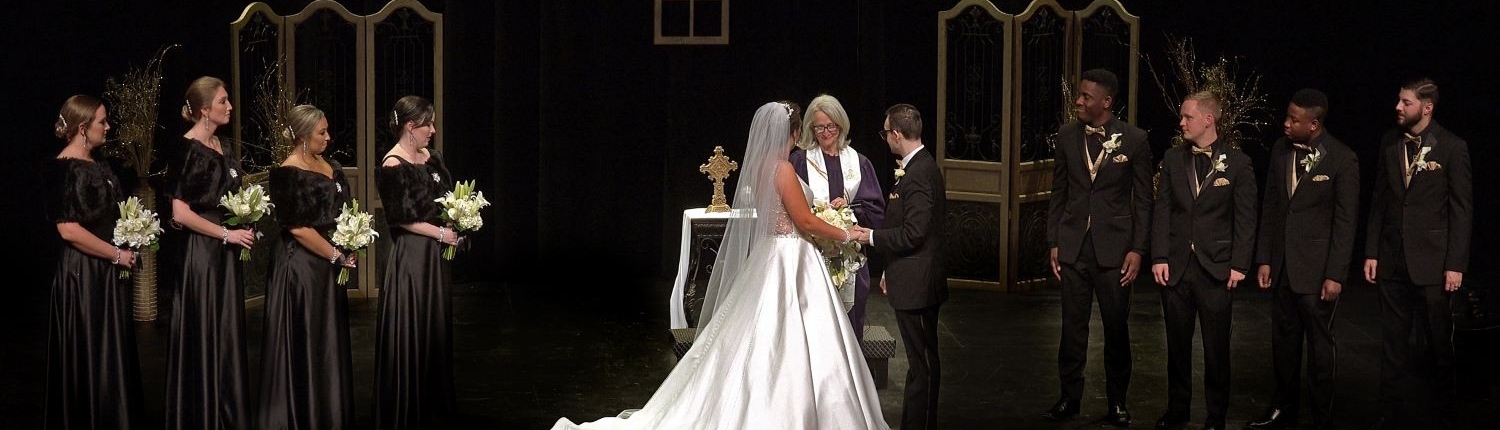Wedding ceremony in the Theater at the Fairfield Arts & Convention Center in Fairfield, Iowa.